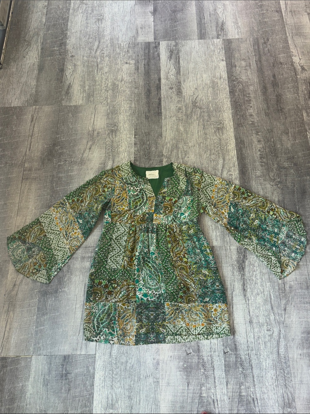Anthropologie Floreat Amelie Paisley Silk Bell Sleeve Babydoll Swing Dress
